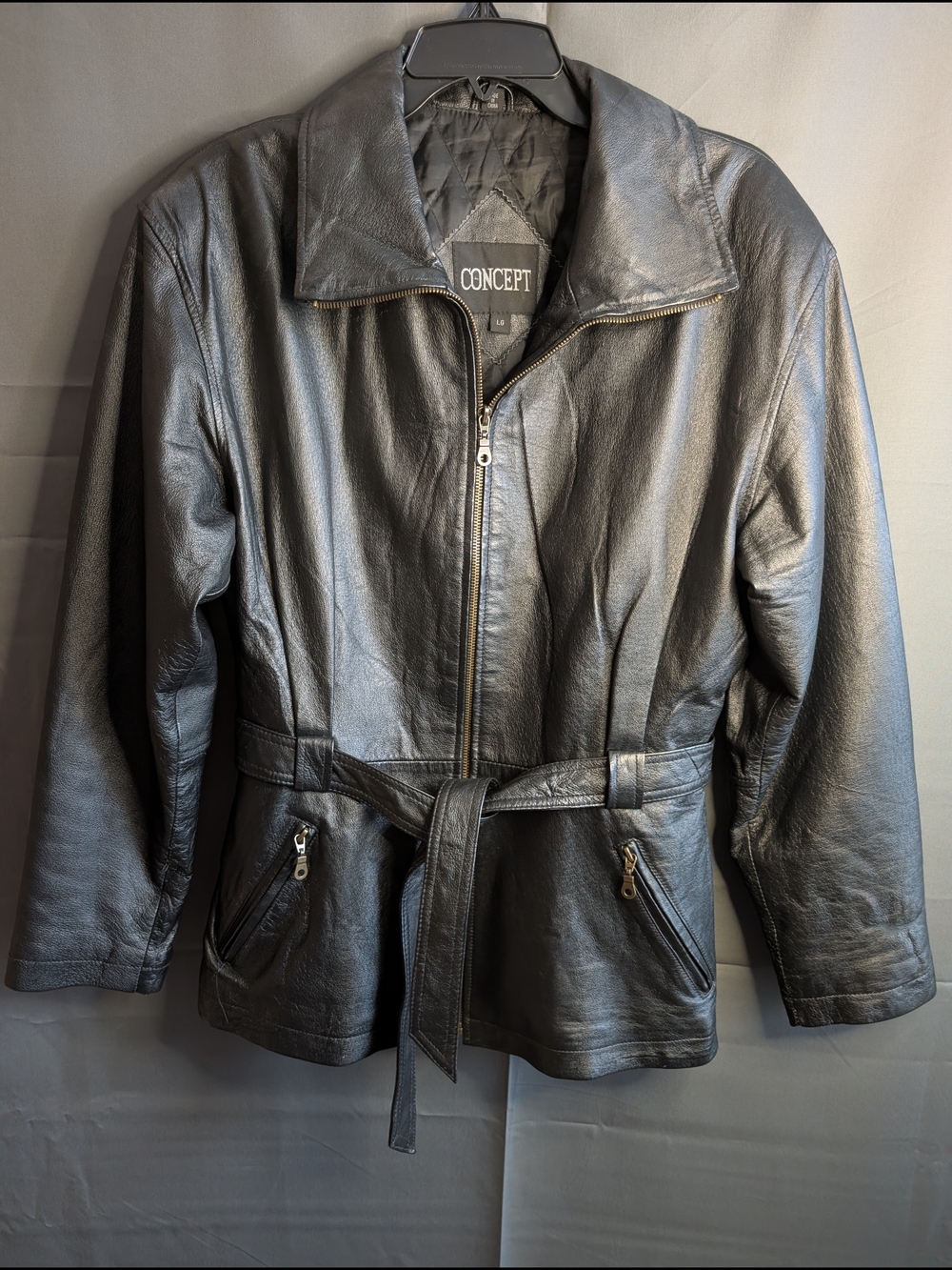 Like New - Concept Black Leather Belted Zip Jacket